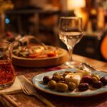 Samimi bir Türk rakı akşamı, meze ve buzlu rakı bardağıyla, arkadaşlarla rahat ve samimi ortamda müzik eşliğinde.