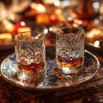 Samimi ortamda Türk rakı bardakları, meze tabakları ve sıcak aydınlatmayla güzel bir masa düzeni.